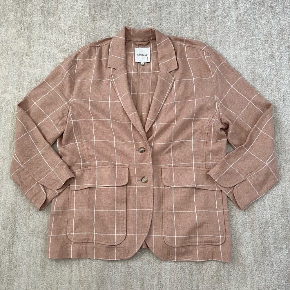 Madewell Linen Larsen Breezewoven Blazer Jacket in Windowpane XL